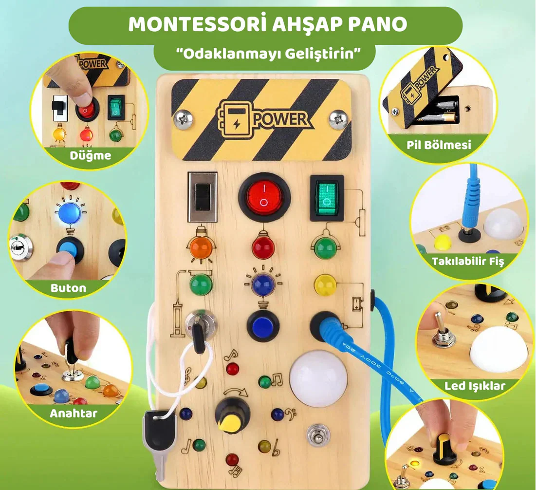 LED Light Switch Sensory Board – Educational Busy Board for Kids