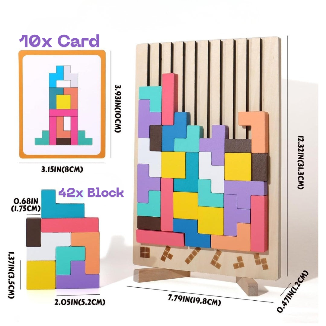 Montessori Wooden Puzzle Blocks – Classic Tetris Style Educational Toy
