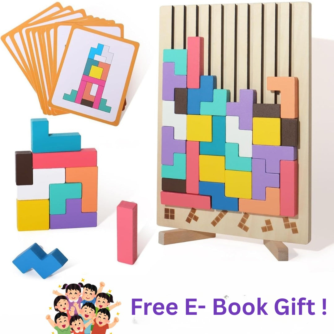 Montessori Wooden Puzzle Blocks – Classic Tetris Style Educational Toy