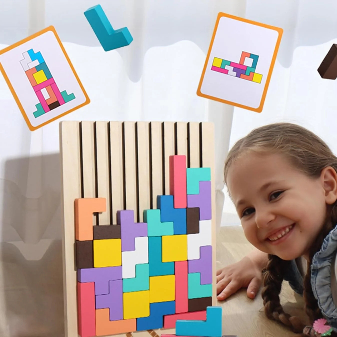 Montessori Wooden Puzzle Blocks – Classic Tetris Style Educational Toy